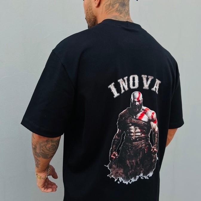 Camiseta masculina OverSized modelo  StreetWear Gola canelada alta Malhão macio e grosso