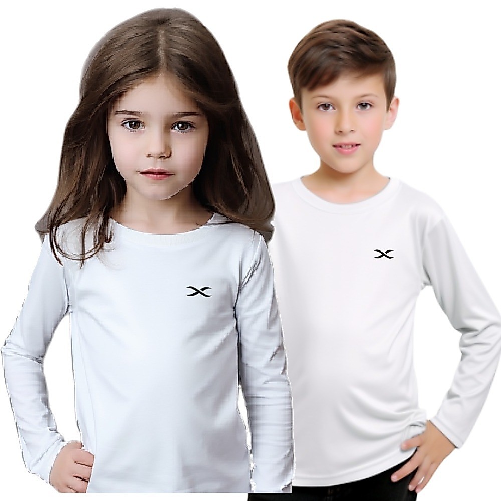 Camiseta Escolar Branca Infantil de Proteção Segunda Pele UV Manga Longa Masculina e Feminina