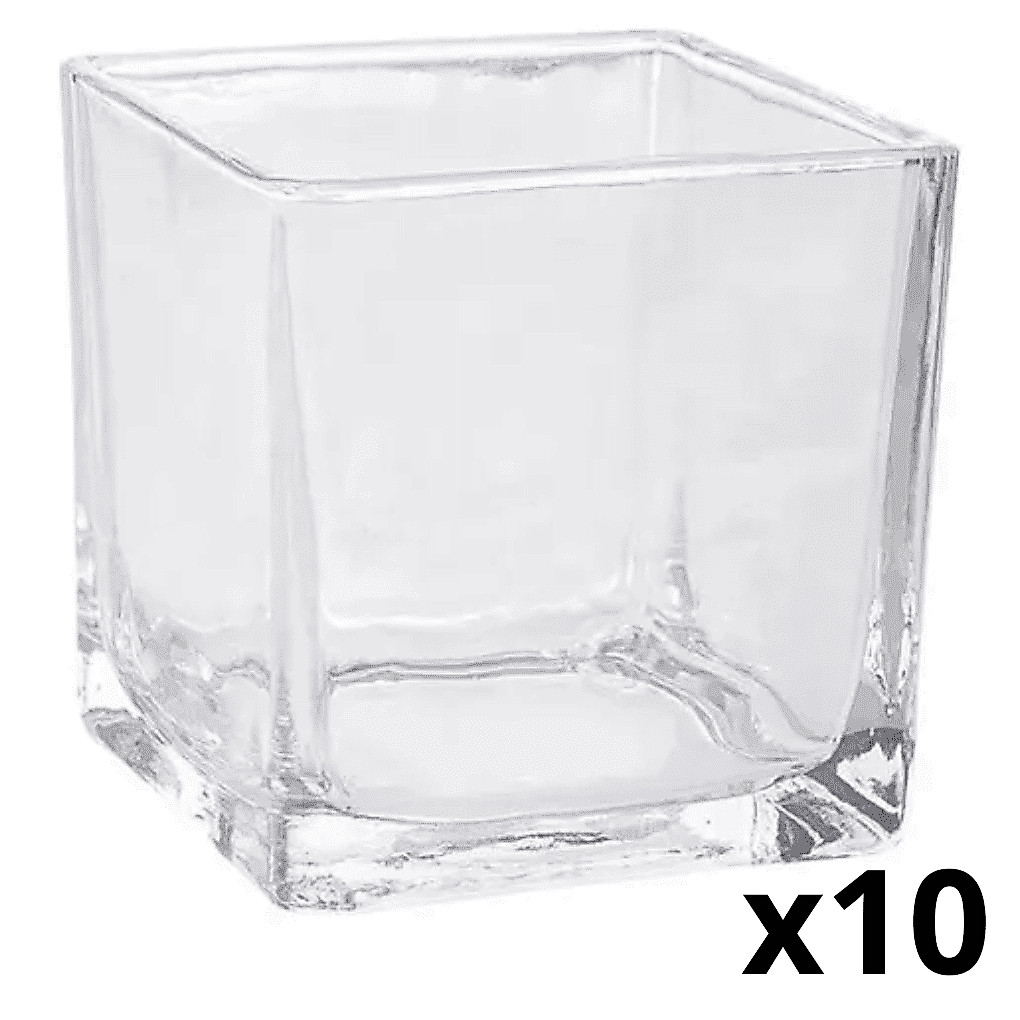 10 Potes para Vela Vidro Quadrado Mini Vaso Castiçal - 125ml