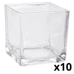 10 Potes para Vela Vidro Quadrado Mini Vaso Castiçal - 125ml
