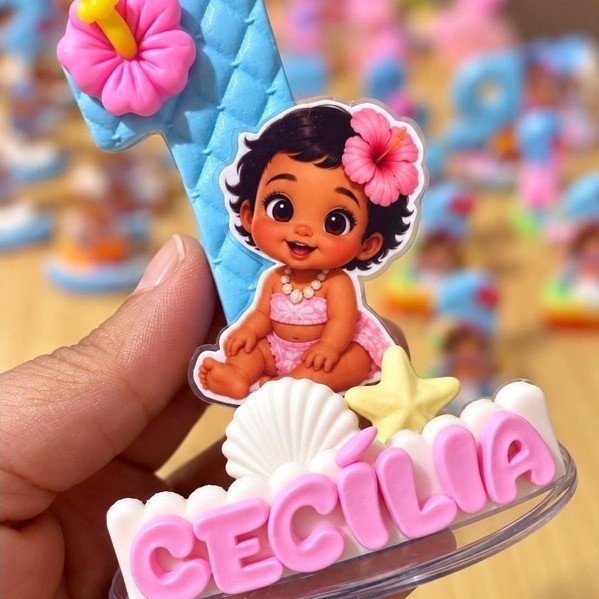 vela em biscuit tema Moana Baby envio rápido
