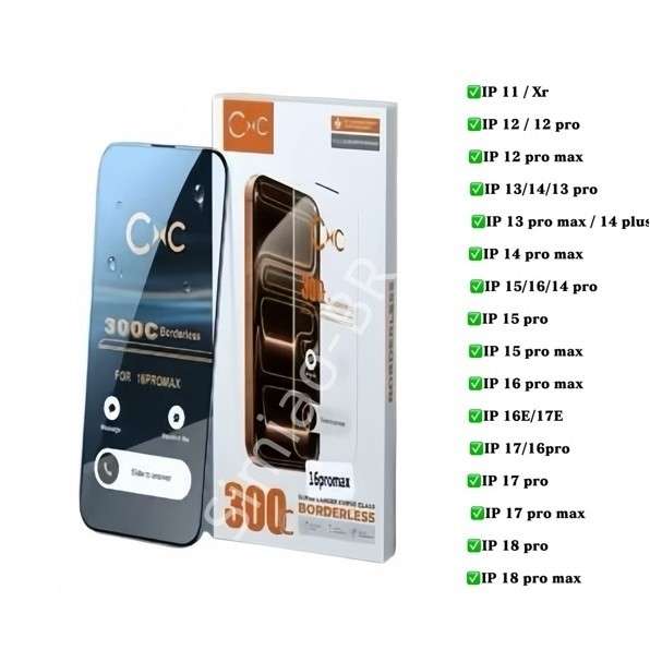 Sem borda preta - ( KIT 2 PCS ) Película Vidro Temperado 9H Cobertura Total Para iPhone 11 12 13 14 15 16 17 18 PRO MAX