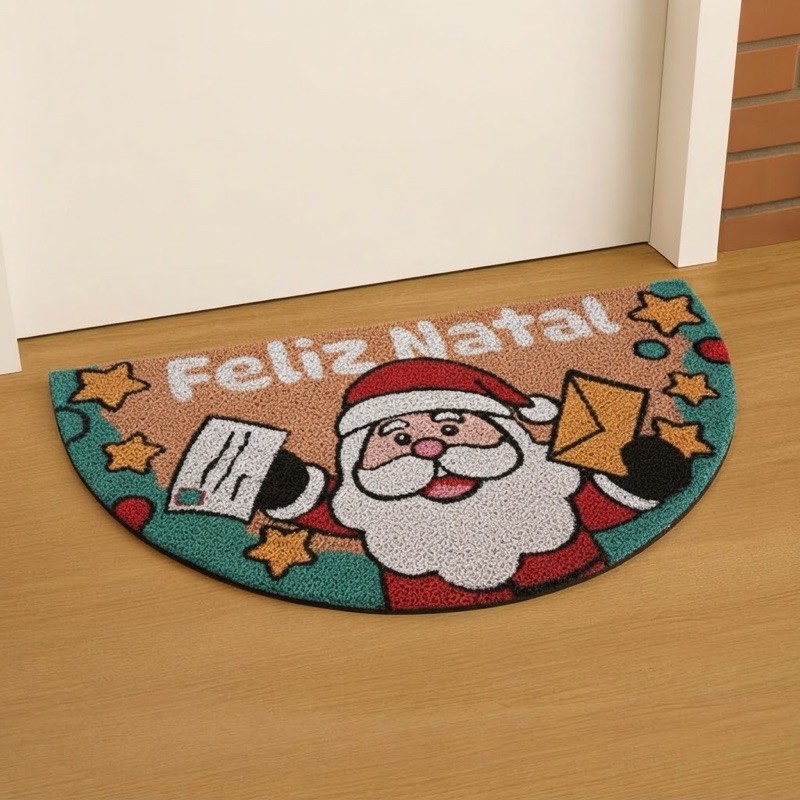 Tapete de Natal Fibra de Coco Antiderrapante Capacho Decorativo Entrada Xadrez Premium Casa Apartamento