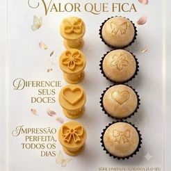 Kit 4 Carimbos para Brigadeiro e Doces Finos – Laço, Coração, Flor e Borboleta (Amarelo)