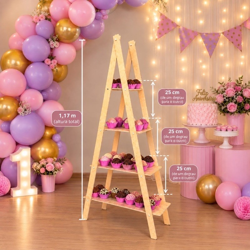 Escadinha Escada 4 Andar Porta Doces Lembrancinhas Festa Aniversário MDF Cru