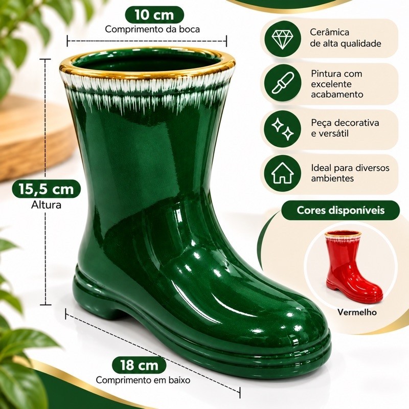 Bota Natalina Cerâmica Papai Noel Botinha Galocha Decorativa Porta Talher Enfeite Vaso Decoração Natal