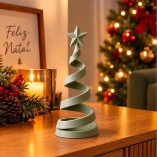 Árvore de Natal Espiral Flexível 12cm em PLA Enfeite de Mesa Decorativo Minimalista