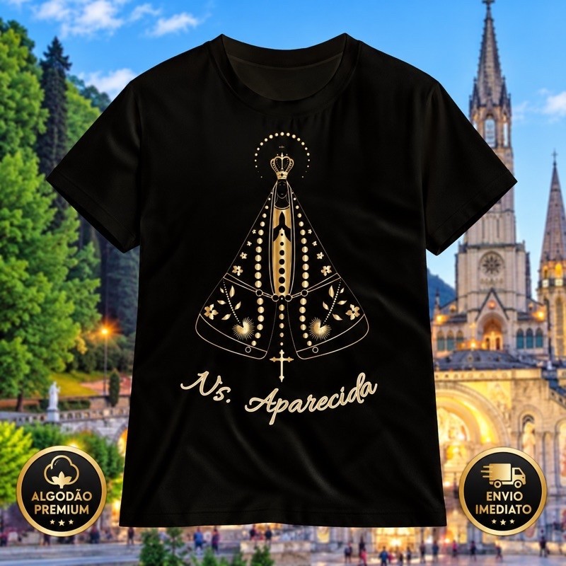 Camiseta Nossa Senhora Aparecida Unissex Algodão Premium Masculina Feminina Infantil Católica