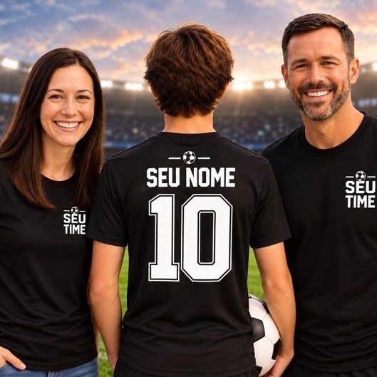 KIT Com 3 Camisetas Familia caso deseje PERSONALIZAR  envie time nome número