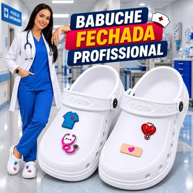 Sapato Fechado Profissional Hospitalar Enfermagem Babuche Antiderrapante impermeável Leve Macia (Babuche Fechado)