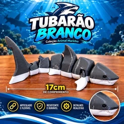 Tubarão Branco Articulado Animal Marinho Colecionavel Decorativo Brinquedo