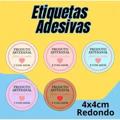 200 Adesivos Produto Artesanal 4x4cm - Feito à Mão - Embalagens