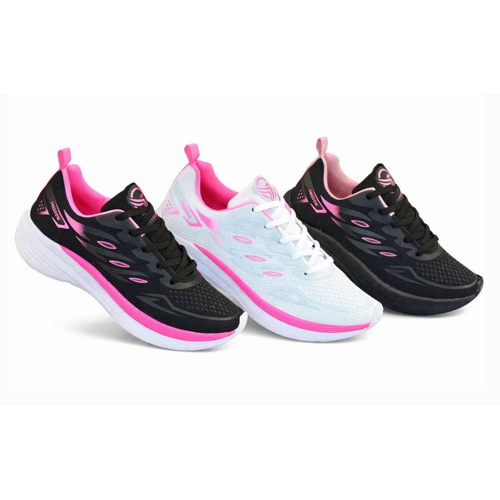 KIT 3 PARES Tenis Feminino Escolar Academia Original FREEDOM Corrida Caminhada PROMOÇÃO PRETO PINK+ BRANCO PINK+ ROSE