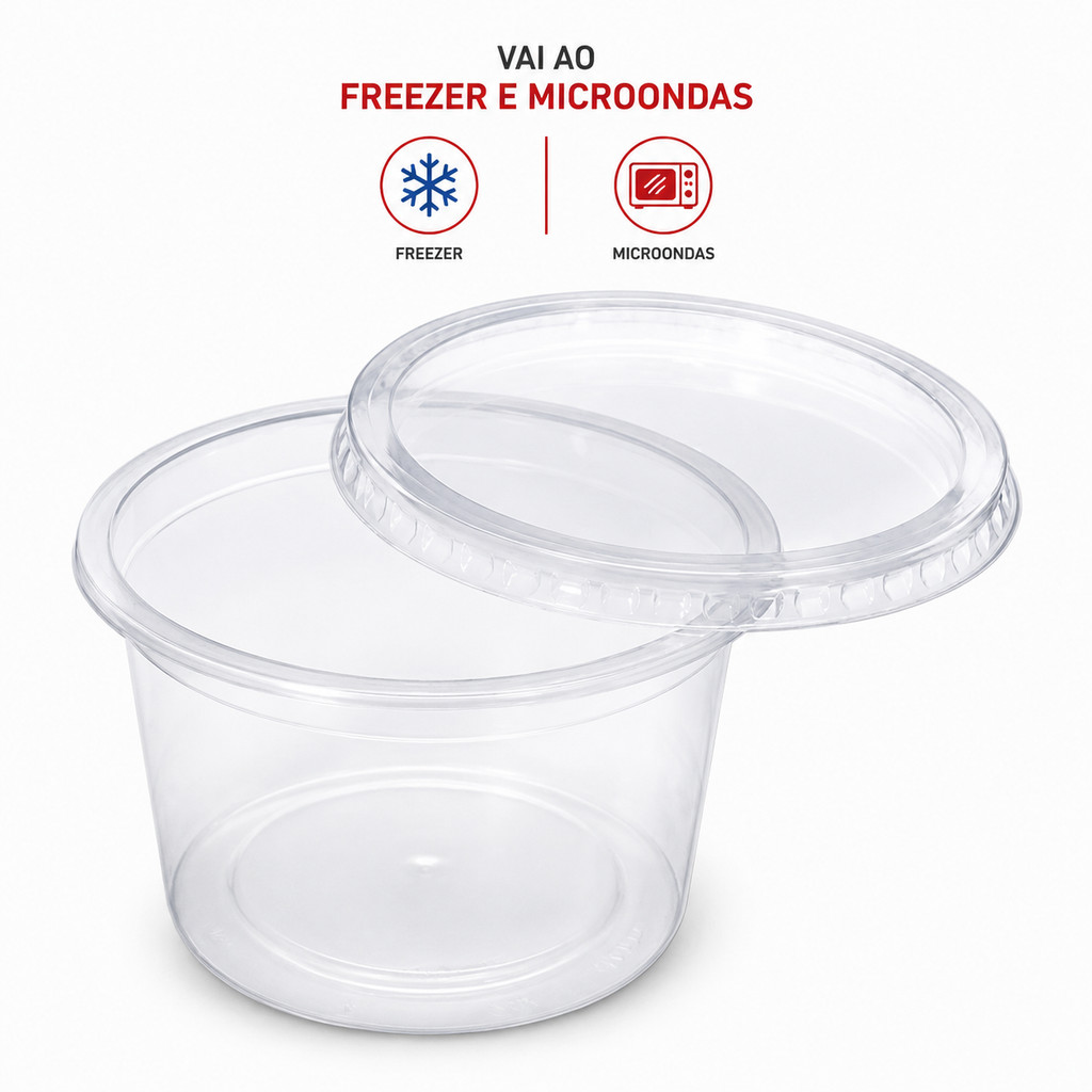 Pote Redondo para Bolo 24 Unidades Freezer e Micro-ondas Descartável com Tampa