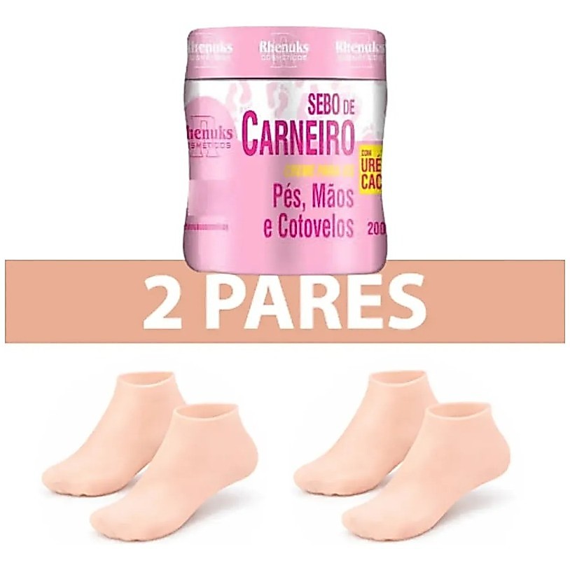 Kit 2 Pares De Meia Silicone Hidratante Pés+creme Hidratante