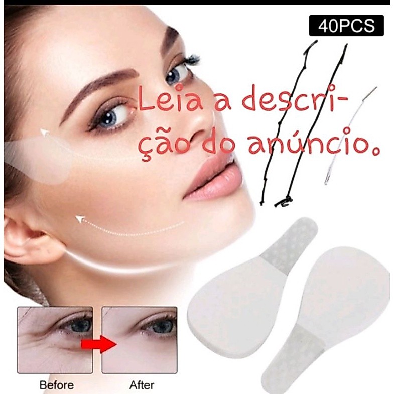 Adesivo Lifting + Tiras - Fita Invisível, Ajustável - 40 adesivos. LEIA