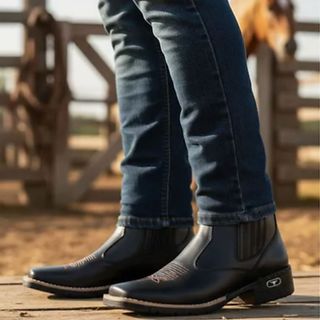 Botina Bota Masculino Texana Country Couro Sintético Bico Quadrado
