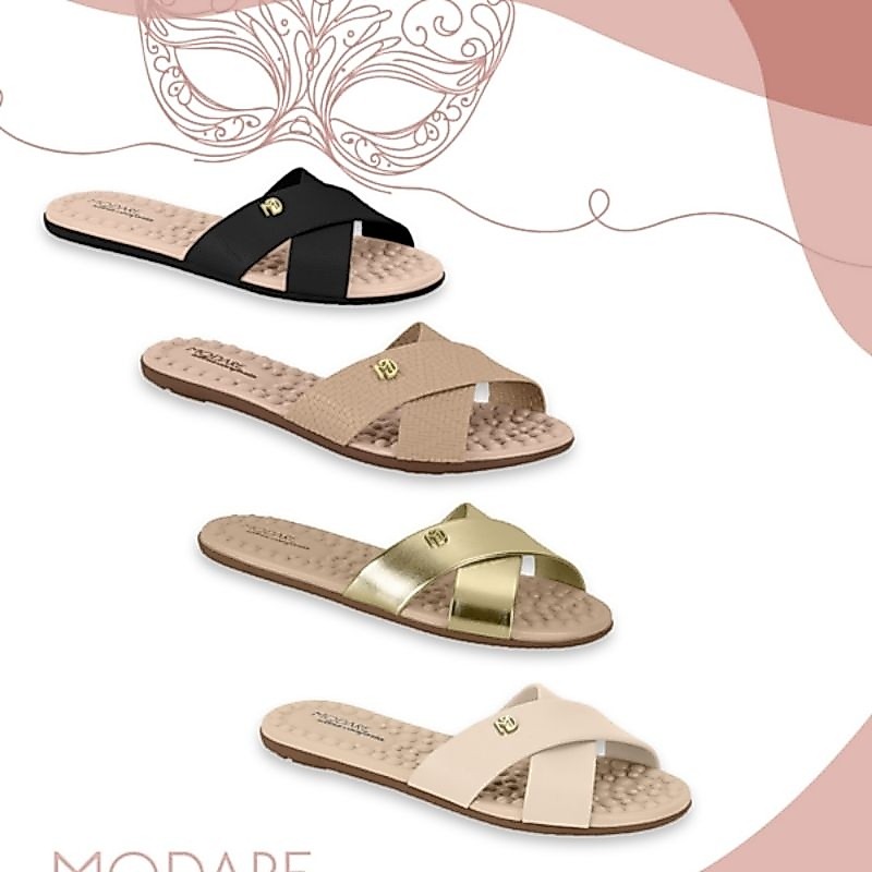 Chinelo Rasteira Slide Modare Ultraconforto Tiras Cruzadas com Esferas Massageadoras