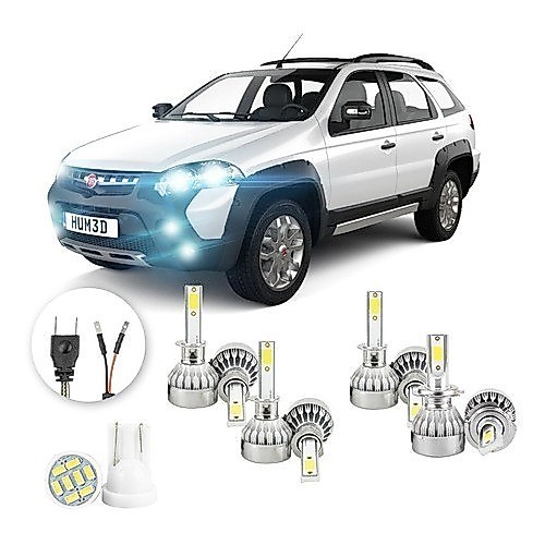 Lâmpadas Ultra Led Fiat Palio Adventure 20000lm Alto Baixo e Milha + Pingo Led