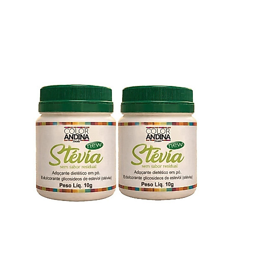 Adoçante Stévia Color 10g Color Andina 100% Natural - 2 potes - Sem Sabor Amargo