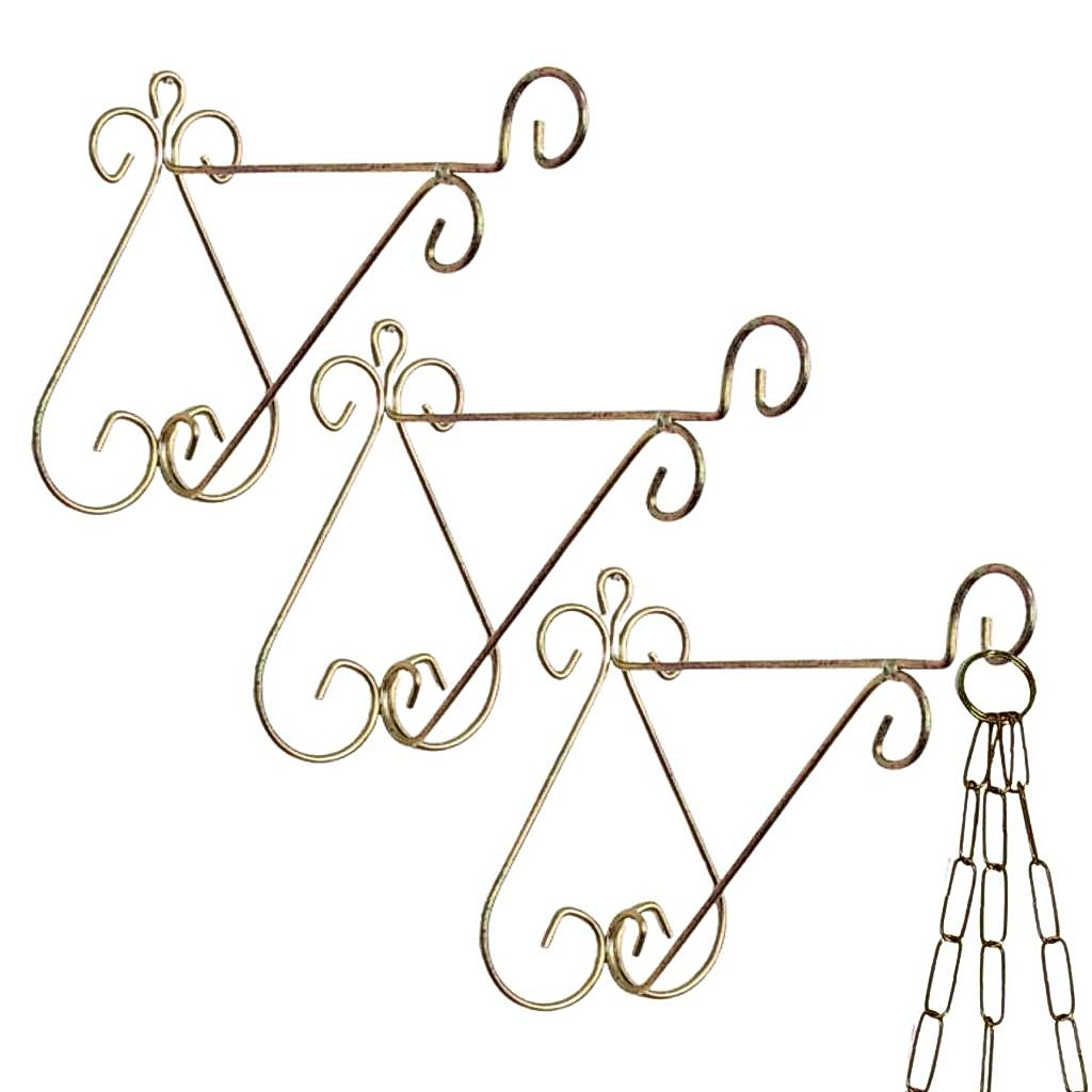 Kit 3 Suporte de Parede Luxo Mão Francesa Dourado Pendurar Vaso Arabesco Suspenso 21cm Preto De Metal - Nutriplan