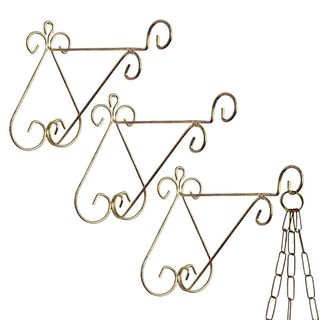 Kit 3 Suporte de Parede Luxo Mão Francesa Dourado Pendurar Vaso Arabesco Suspenso 21cm Preto De Metal - Nutriplan