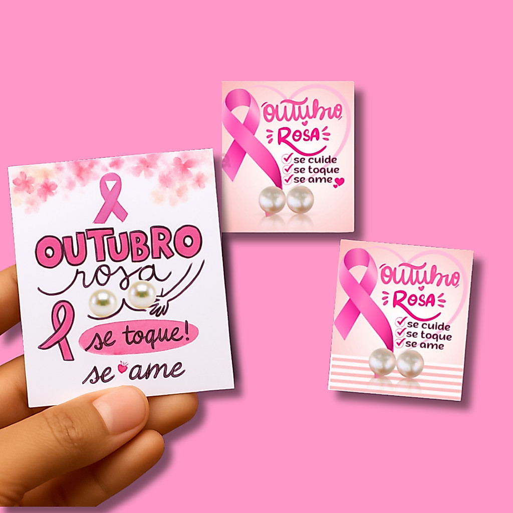 50 pares de Brinco pérola com Tag outubro Rosa