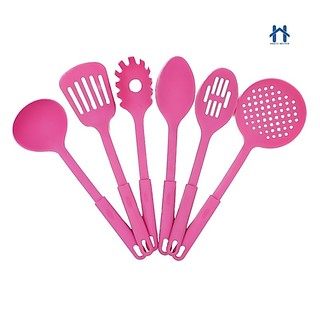Conjunto 6 Utensilios com Gancho de Cozinha de Nylon Colher Concha Escumadeira Espátula Pegadores