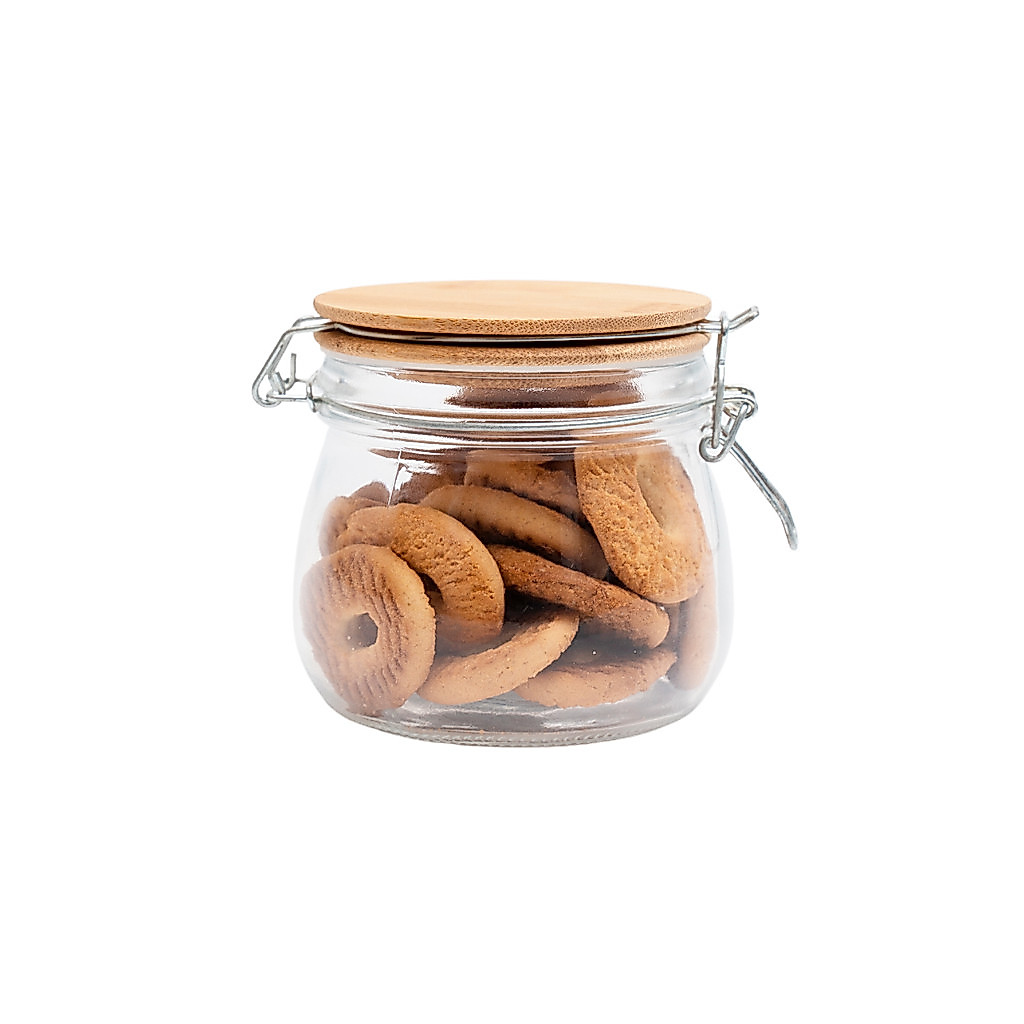 Pote de vidro 450ml com tampa de bambu e trava - oikos
