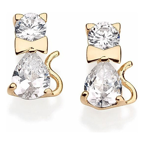 Brincos De Gatinho Rommanel Folheado A Ouro Zircônia 523903
