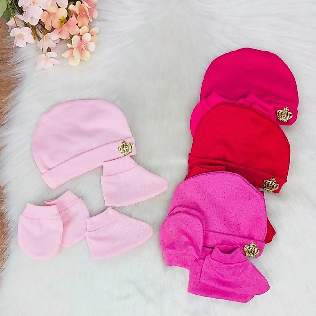 Kit 12 Peças Touca Luva Sapatinho Recém Nascido Bebe Menino Menina Maternidade Enxoval Frio Inverno