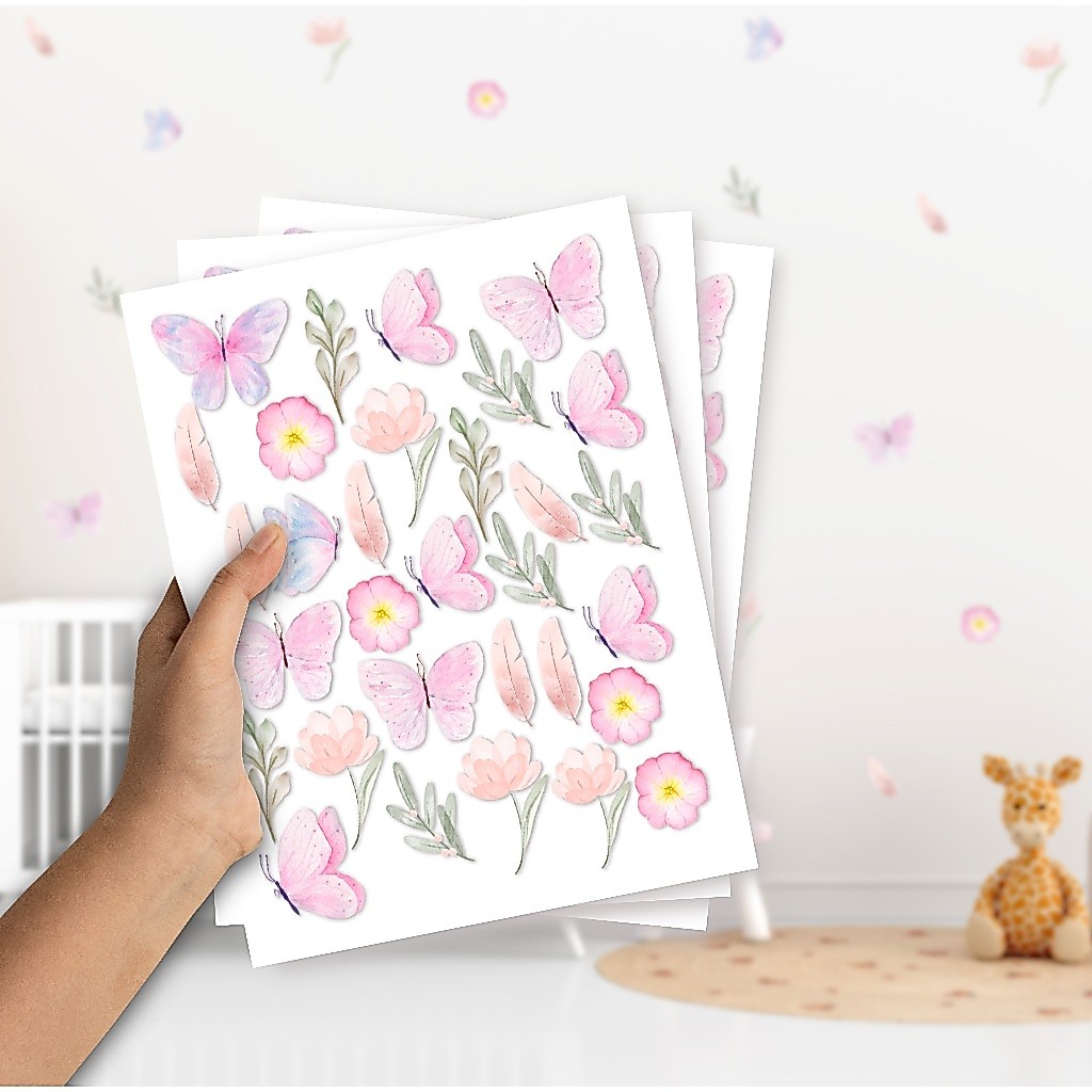 Adesivo de Parede Borboletas e Flores Decoração Flor Ramos Quarto Infantil Menina