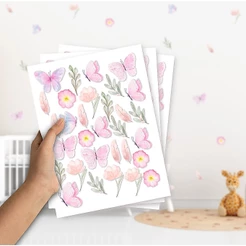Adesivo de Parede Borboletas e Flores Decoração Flor Ramos Quarto Infantil Menina