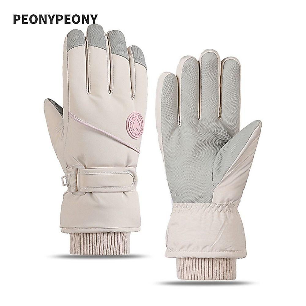 Luvas De Esqui De Snowboard PEONY , Pelúcia Femininas À Prova D'água De Vento Neve Com Tela Sensível Ao Toque Quente De 