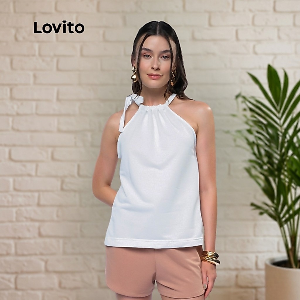 Lovito Blusa Casual Halter Neck Laço Moda Feminina BRBLB1022BRL1052
