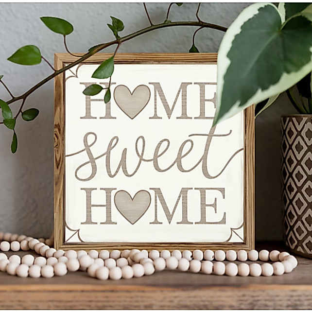 Placa Quadro Decorativo Home Sweet Home 30x30cm Moldura Madeira Rústico Lar Doce Lar Ambiente Sala