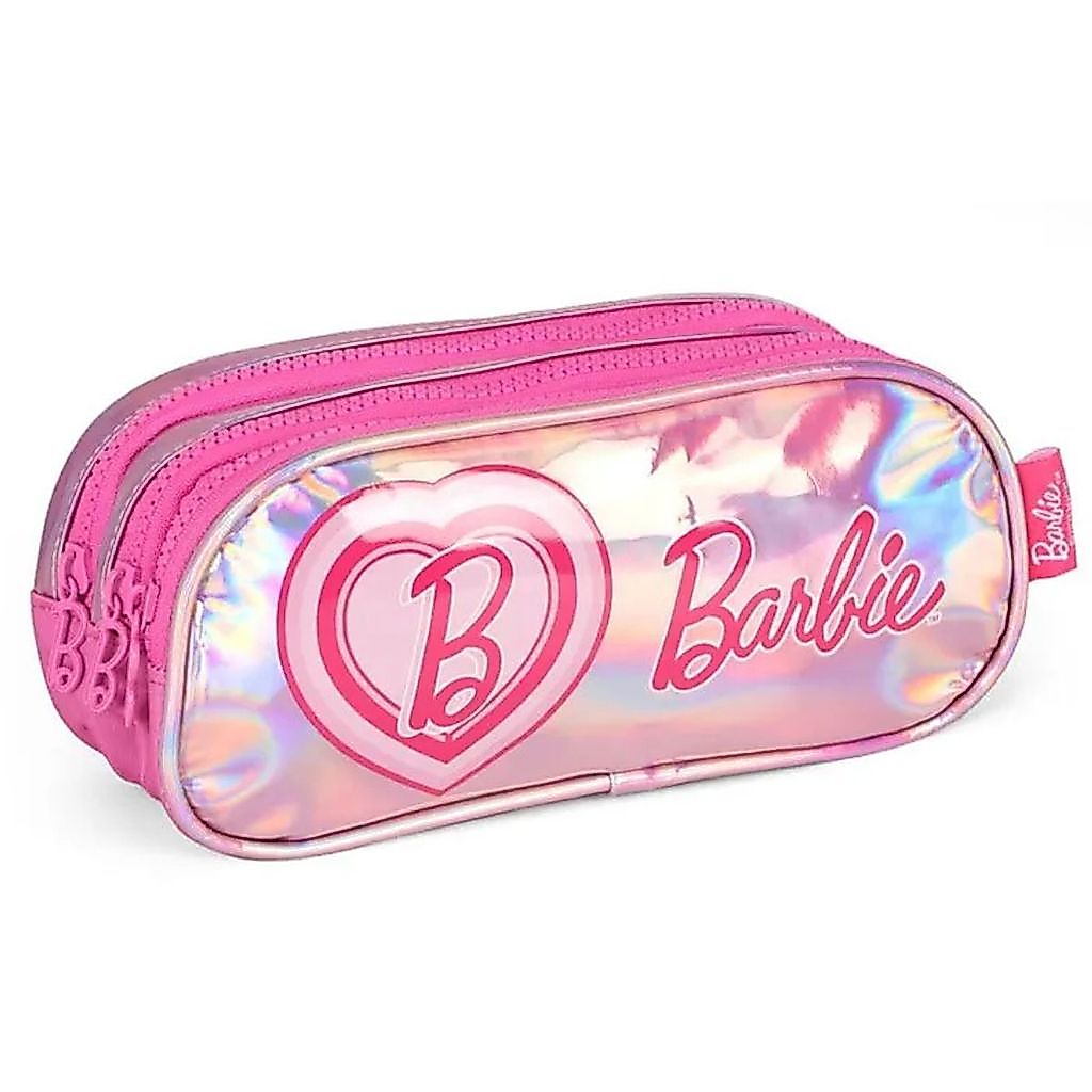 Estojo Triplo Escolar Infantil Brabie Holográfico Luxcel Rosa