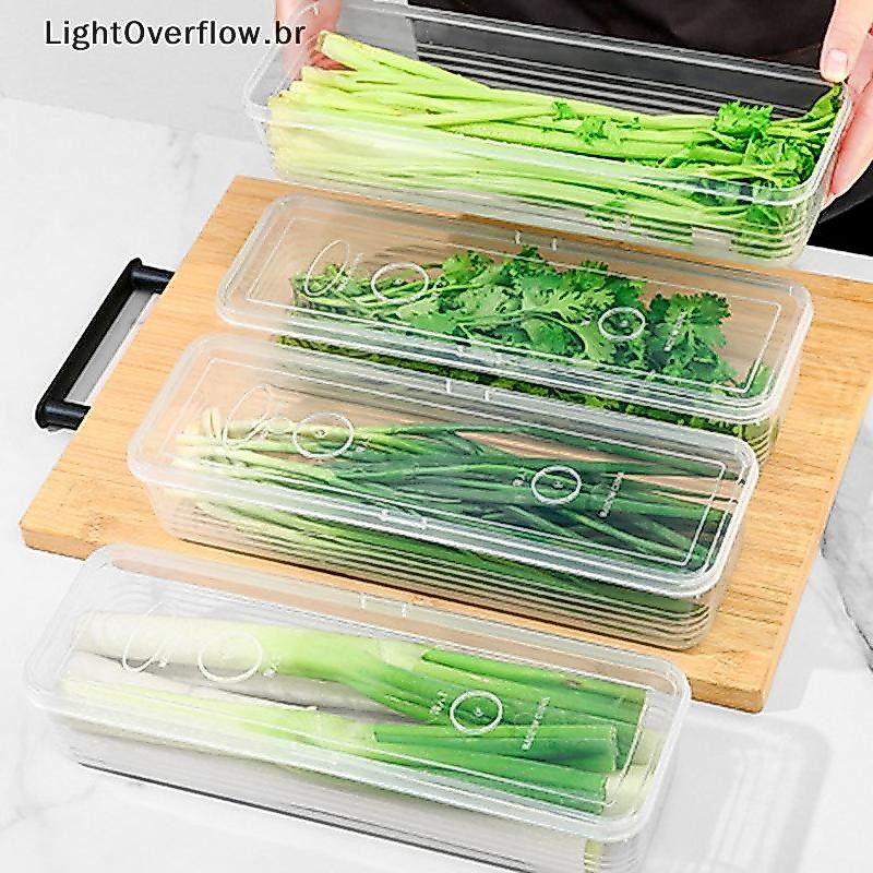 [LightOverflow] Caixas De Armazenamento De Geladeira Cebolinhas Caixa Fresca Recipiente De Alimentos Frio Organizador Se