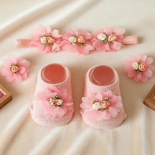 Faixa de cabelo floral para menina bebê e conjunto de meias florais antiderrapantes para …