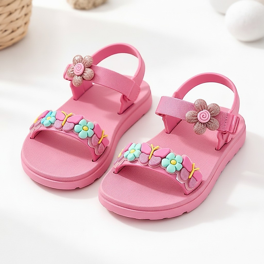 Sandália Papete Infantil Borboletas Menina Flor Crianças Lev Confortável Antiderrapante