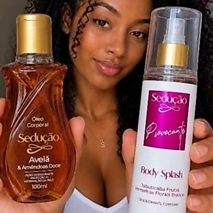 Kit Sedução Body Splash Provocante 200ml + Óleo Corporal Avelã 100ml Hidratação Perfume Marcante