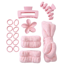 Kit Acessórios Faixa de Cabelo Feminino Rosa Completo Xuxinha Skincare Presilhas Piranha