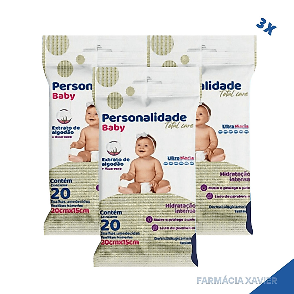 Kit 3 Unid Toalhas Umedecidas Personalidade Baby Pacote 20 Unid