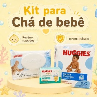 kit Huggies baby recém-nascidos Chá de bebê fralda G com 14 unid.+ lenço umedecido+ sabonete+ embalagem para presente