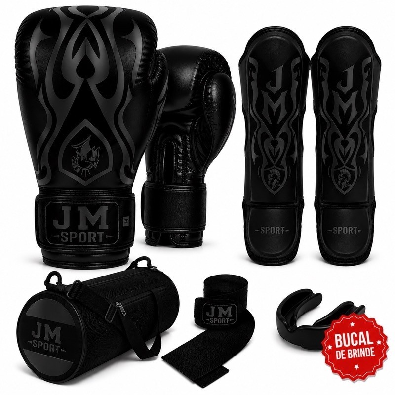 Kit Luva Boxe Muay Thai Caneleira Bandagem Bucal Case Bolsa