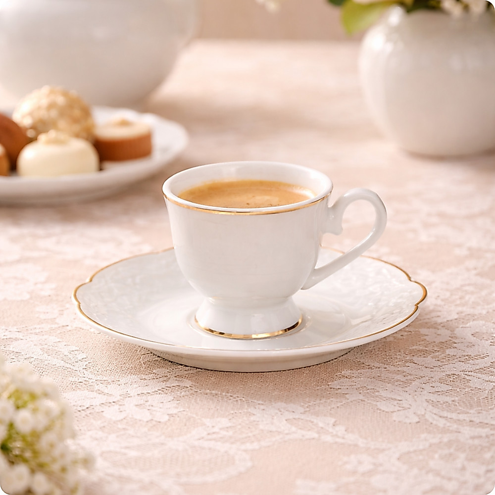 Xícara e Pires Para Café Em New Bone China 80Ml Royal Classic L'Hermitage