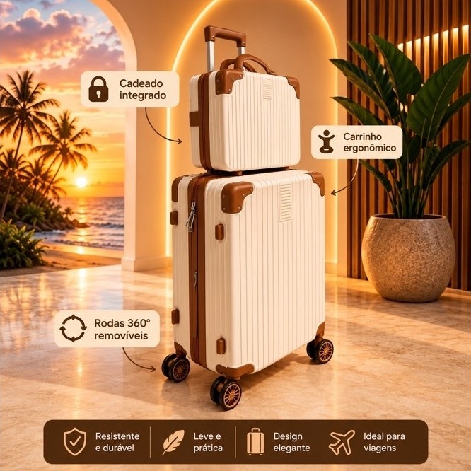 Conjunto Mala De Viagem 10KG E Frasqueira Cadeado TSA Roda Dupla 360° ATP93-2