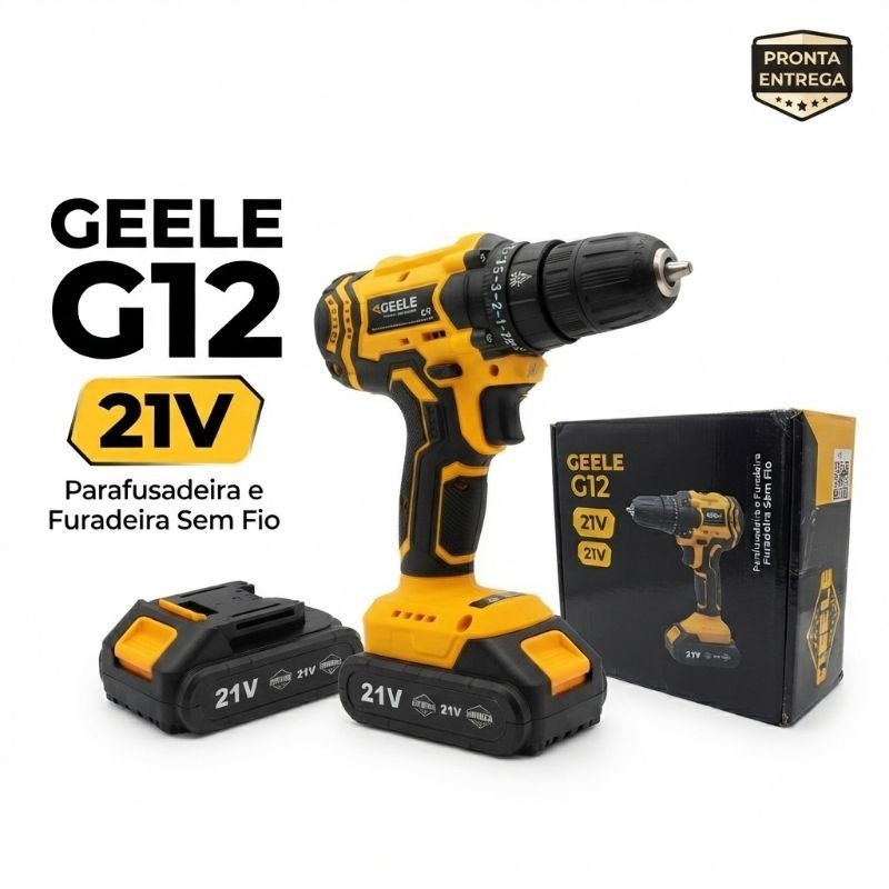 Geele G12 - Parafusadeira e Furadeira de Impacto Sem Fio 21V com 2 Baterias e Acessórios