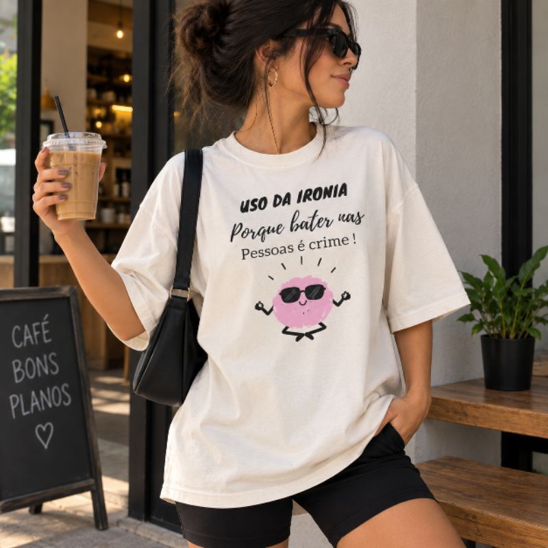 Camiseta Feminina Oversized  Estampada Frase Engraçada T-Shorts Algodão Casual Confortável