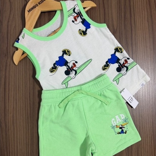 Conjunto Camiseta Regata e Bermuda GAP Original Mickey McQueen Homem Aranha 6/12m ao 5 anos